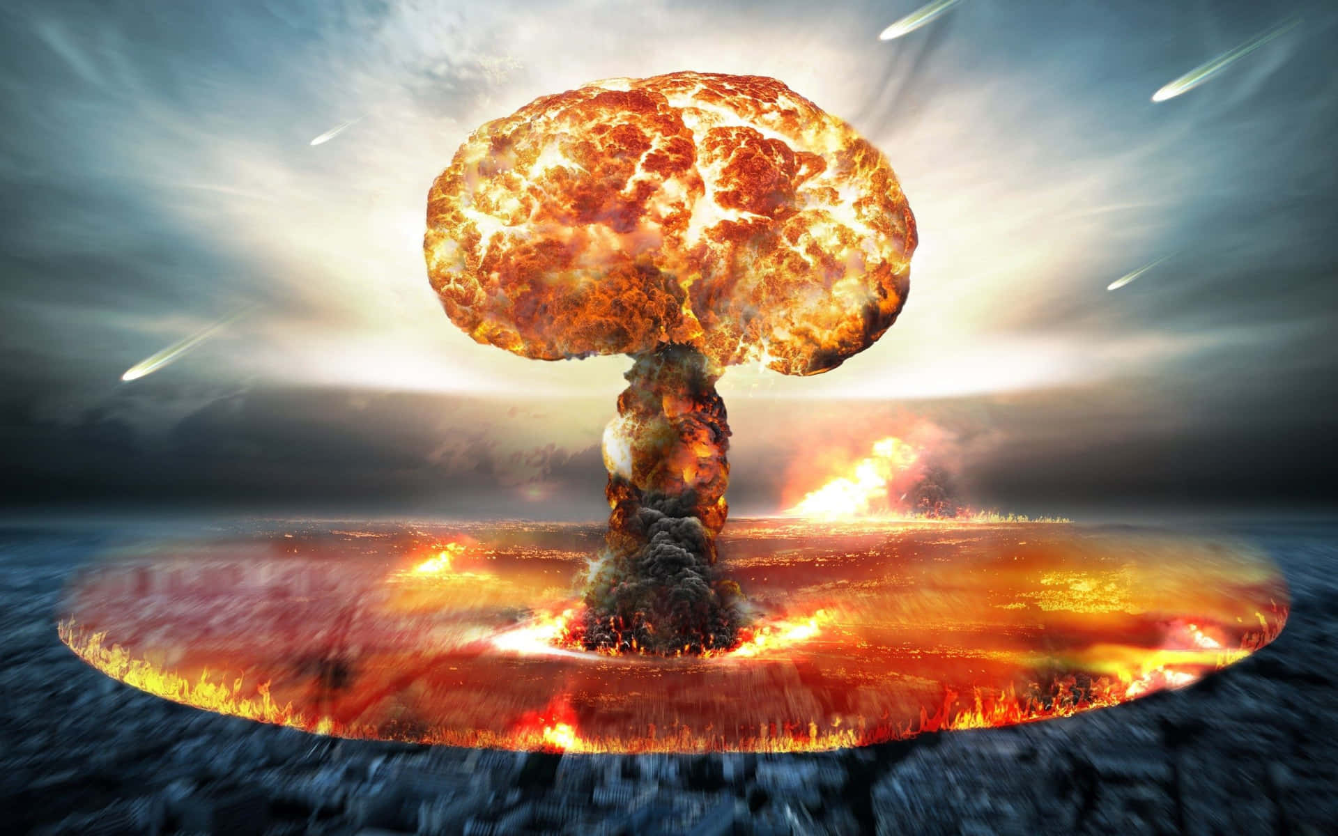 Explosiónde Una Bomba Nuclear De Fallout En Un Desierto Post-apocalíptico. Fondo de pantalla