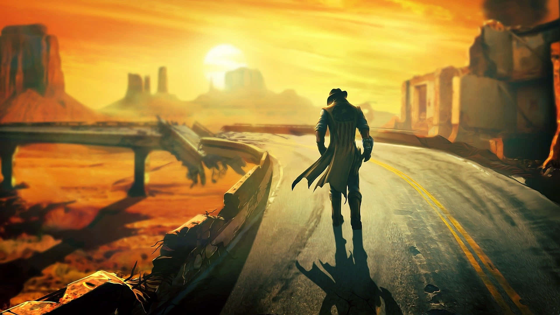 Falloutnv Mensajero Seis Cielo Naranja Fondo de pantalla