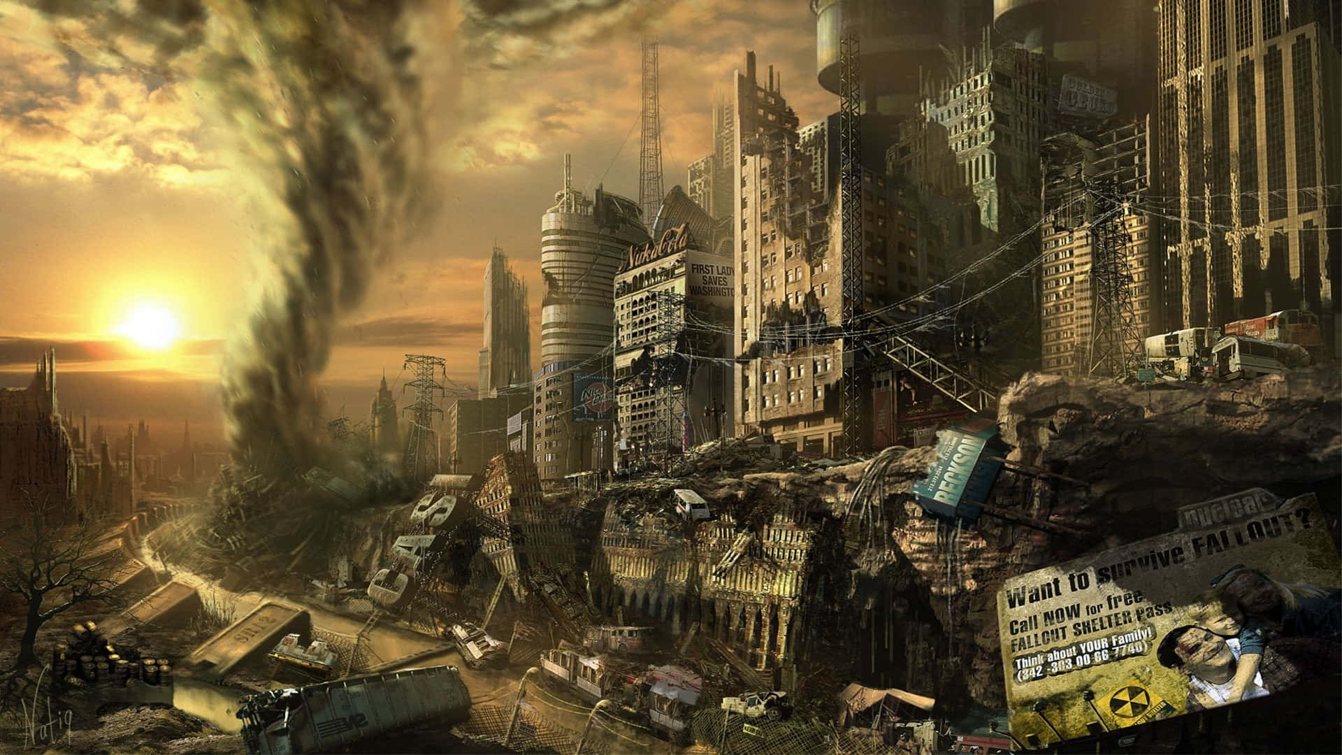 Fallout Post Apocalyptic Cityscape Wallpaper