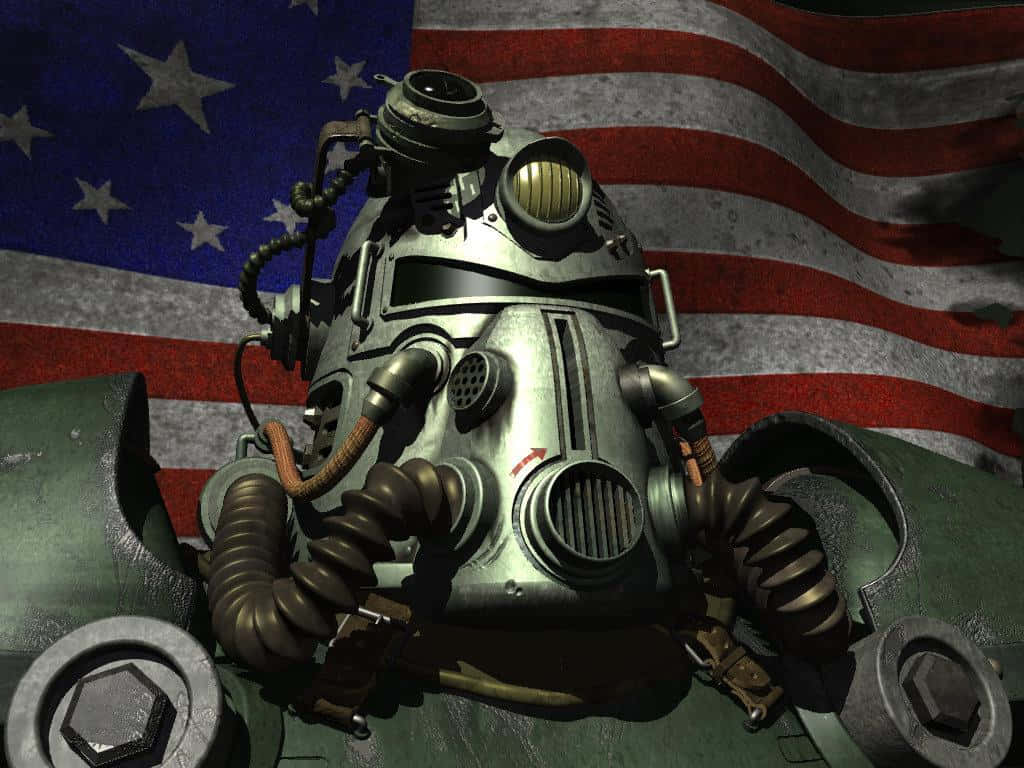 Fallout Power Armorand American Flag Wallpaper