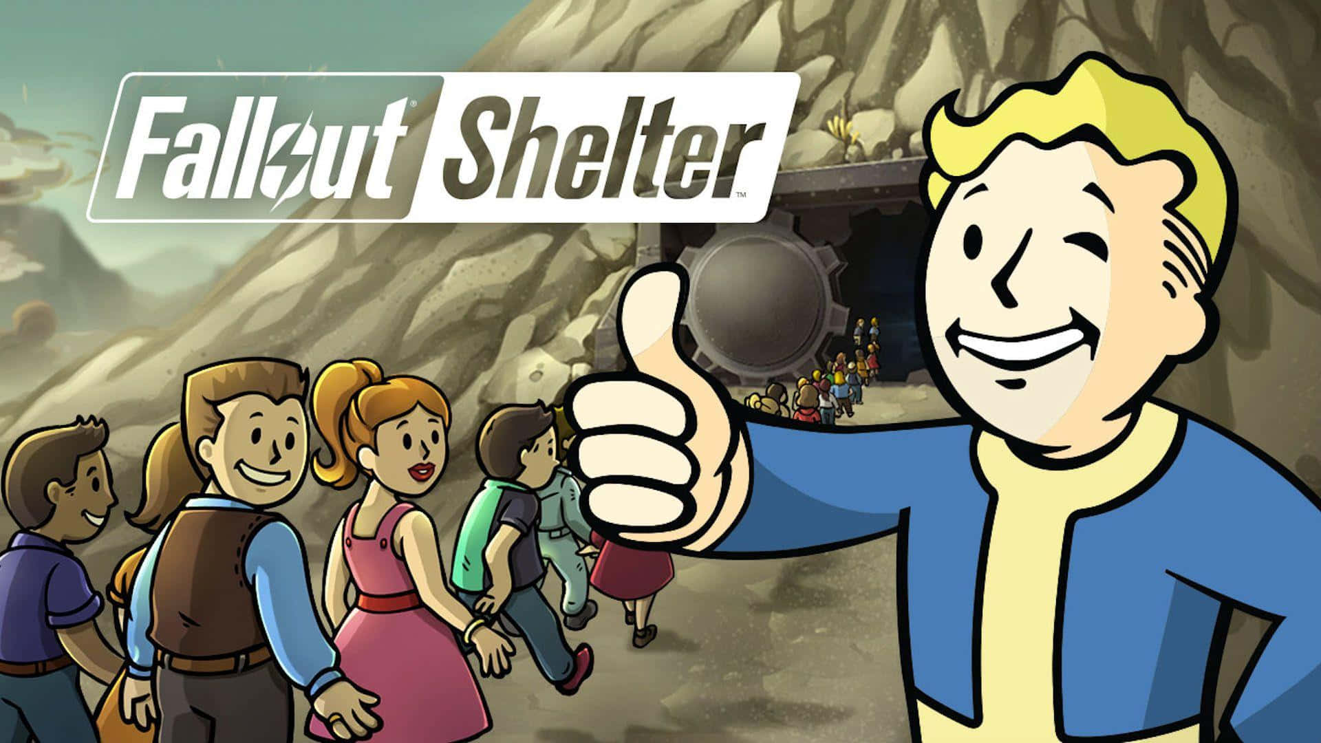 A thriving Fallout Shelter Vault with vault dwellers going about their tasks. Wallpaper