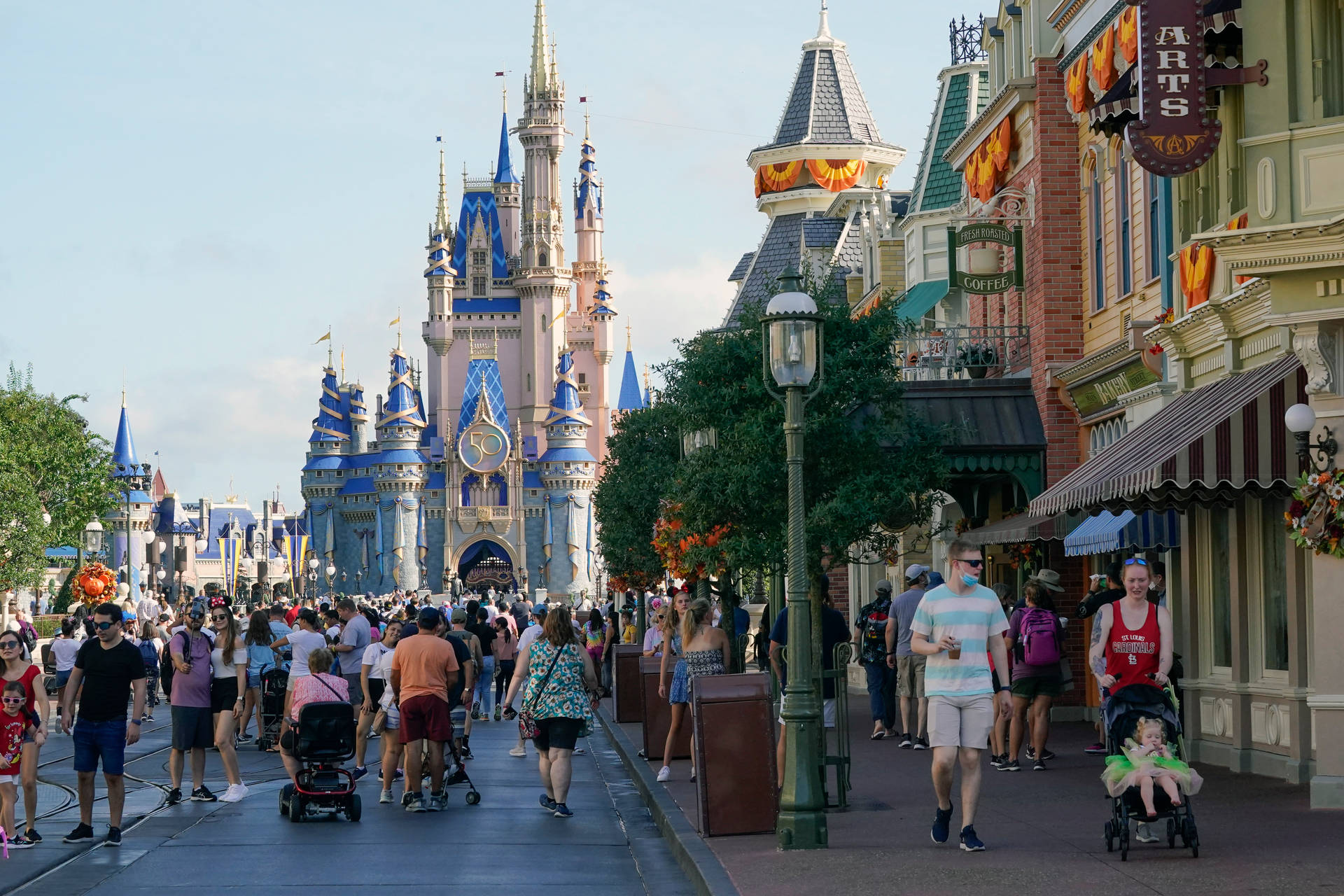 Families Walking Along Disneyworld Wallpaper