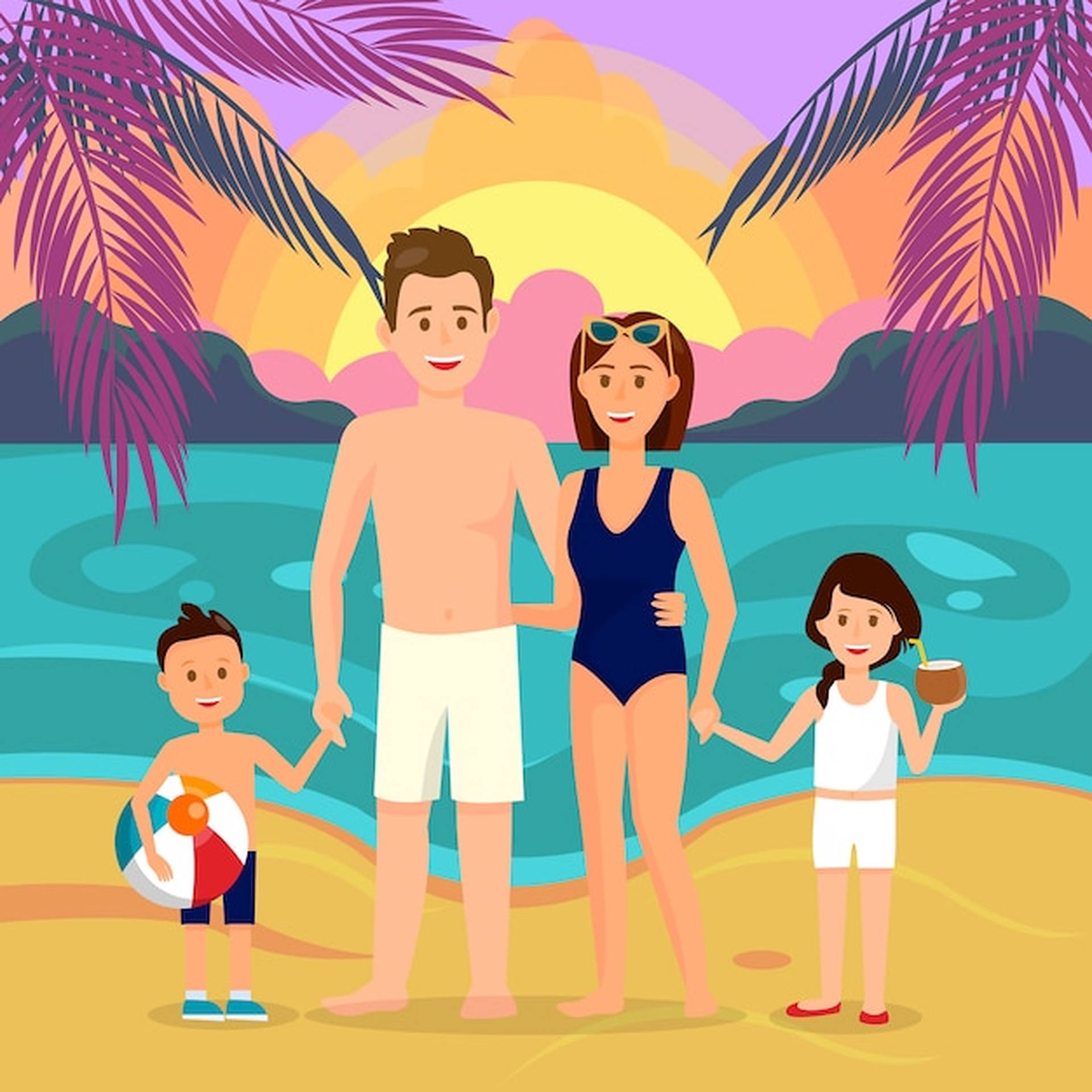Family Beach Vacation Vector Art Wallpaper