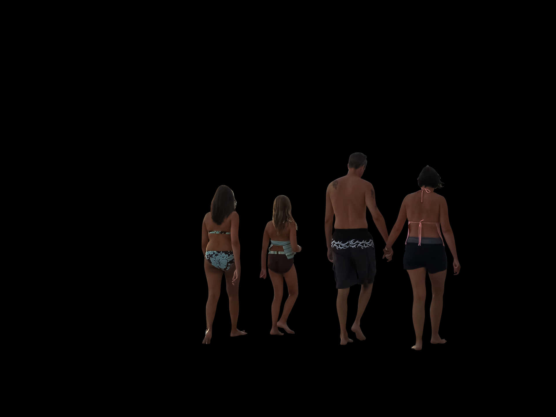Family_ Beach_ Walk_ Silhouette PNG