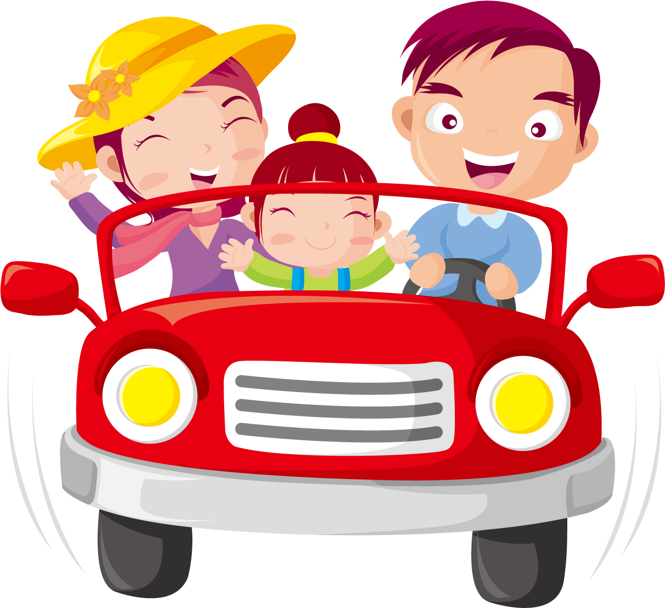 Family Car Ride Cartoon PNG
