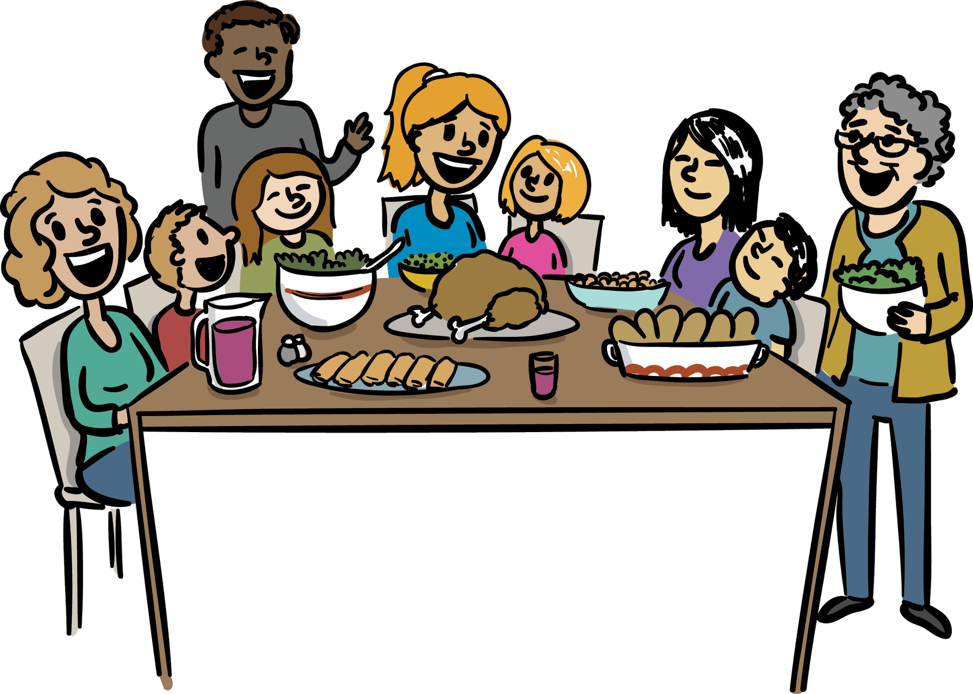 Family Dinner Gathering Illustration PNG