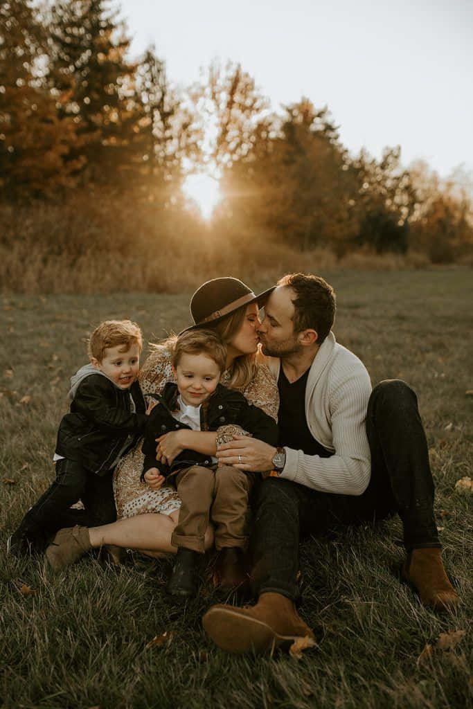 Couple Kissing Sunset Family Fall Pictures