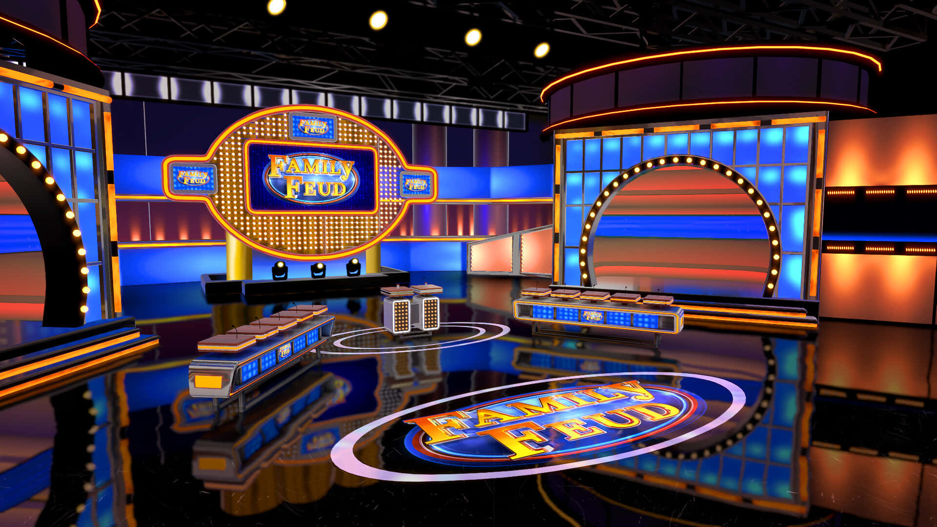 A Game Show Set With A Blue And Orange Light