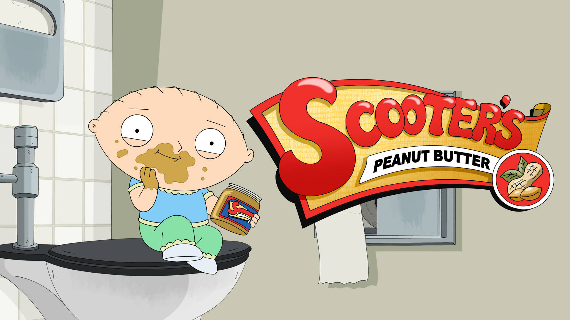 Family Guy Stewie Eating Peanut Butter Background