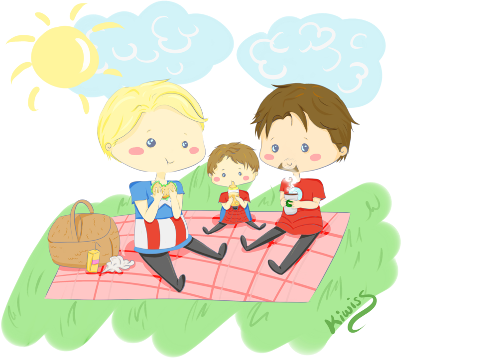 Family Picnic Cartoon Illustration PNG