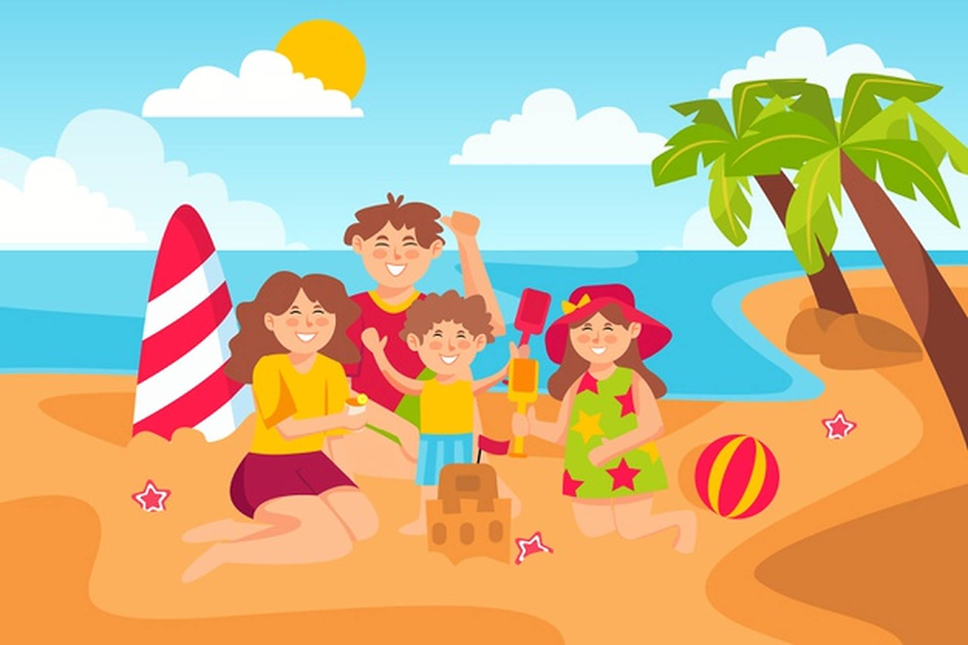 Family Sand Castle Beach Vacation Wallpaper