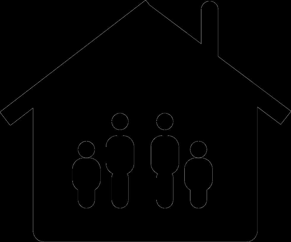 Family Silhouette Under Home Outline PNG