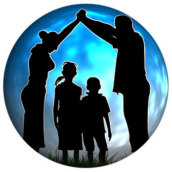 Family Silhouette Under Moonlight PNG