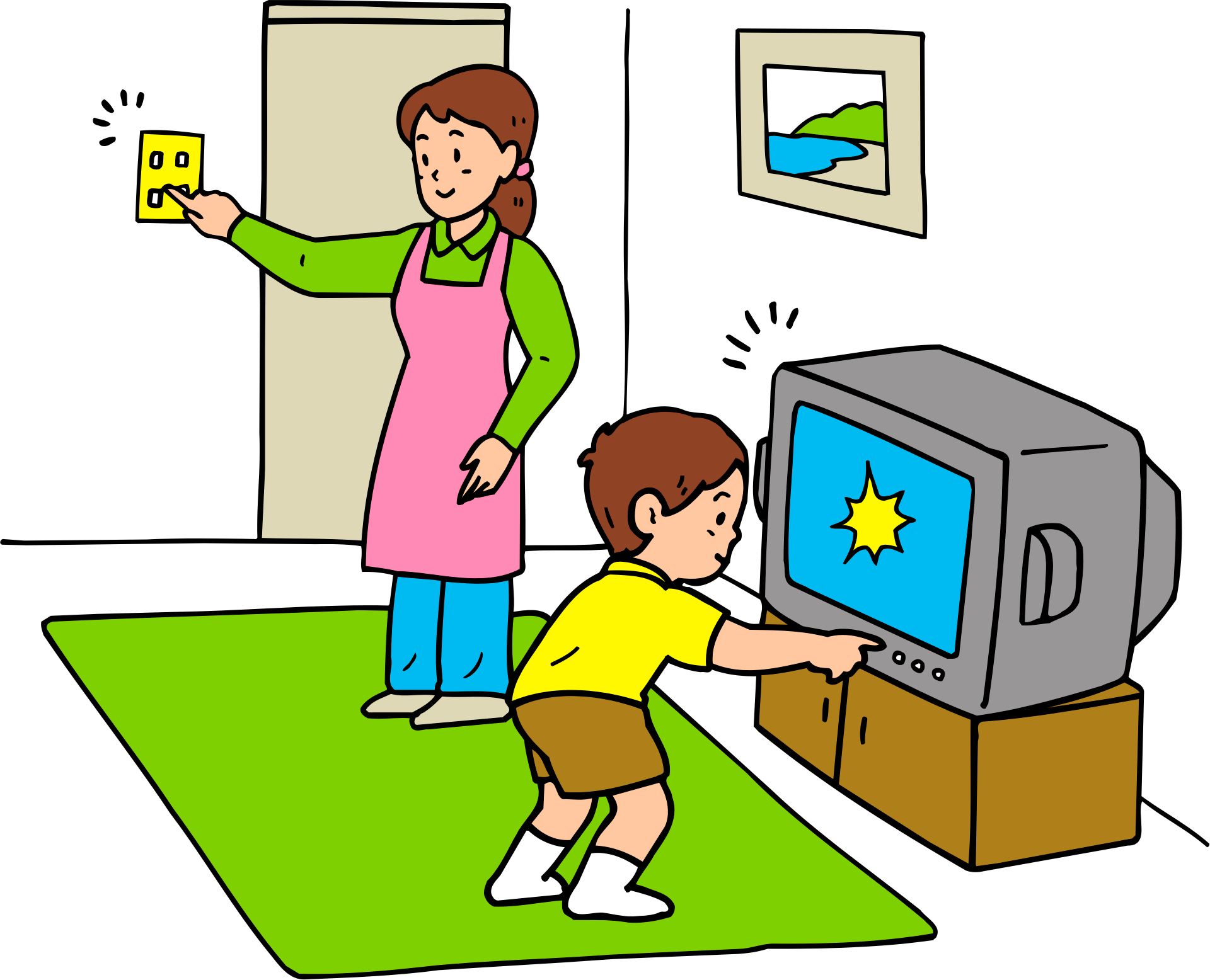Family Watching T V Cartoon PNG