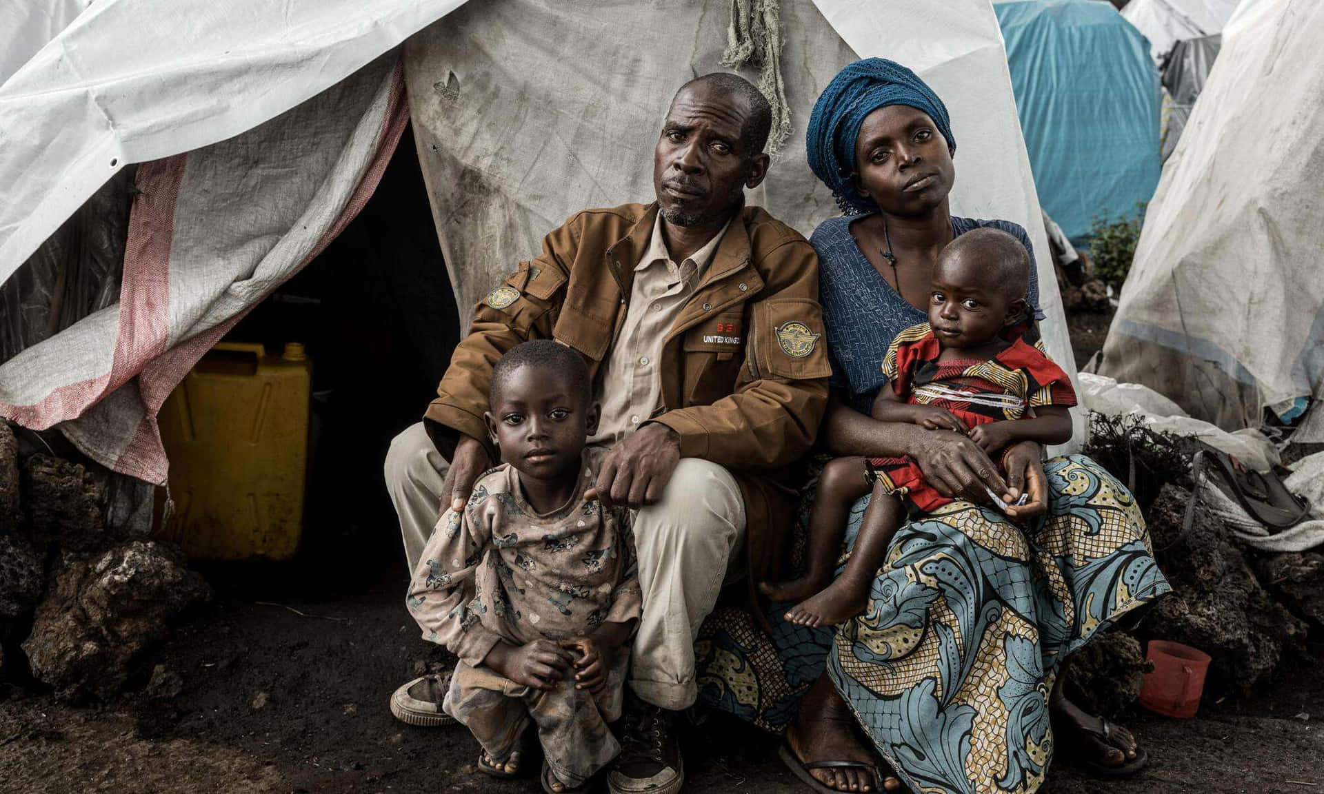 Gezin In D R Congo Verplaatsingskamp Achtergrond