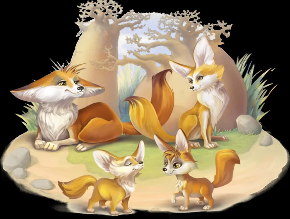 Familyof Foxes Illustration PNG