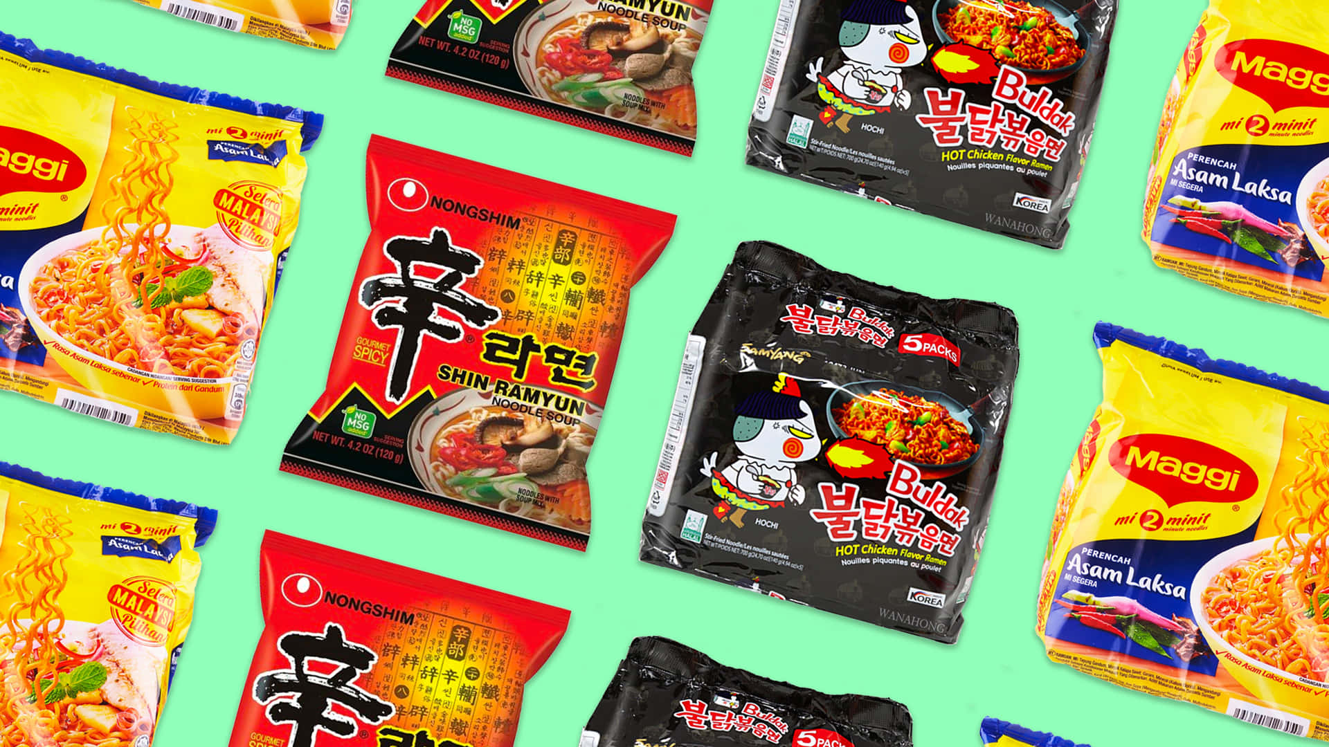 Famous Asian Instant Noodles Packs Wallpaper