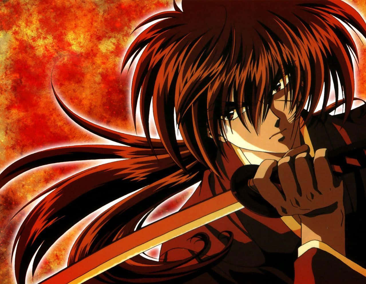 Famous Manga Character Kenshin Himura In Battle Stance Wallpaper