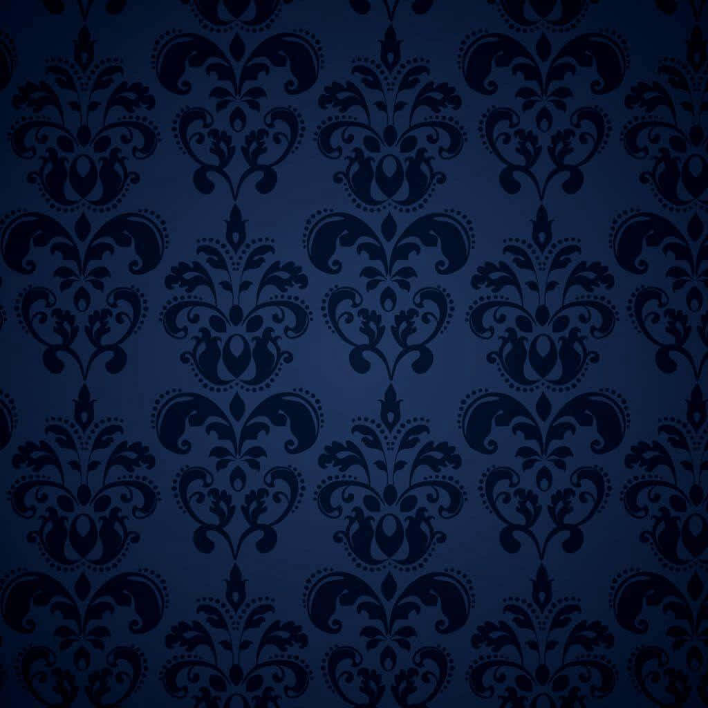 Fancy Dark Blue Damask Wallpaper