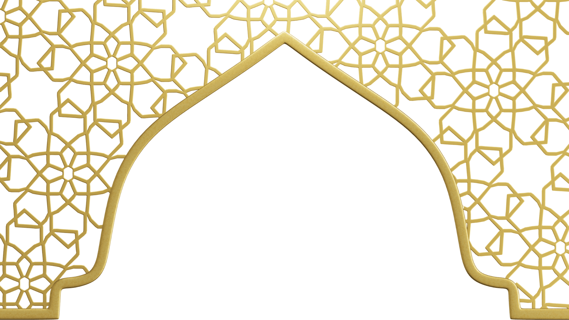 Elevate your style with a fancy background — Golden geometric Islamic arch with intricate lattice patterns framing a blank white center.