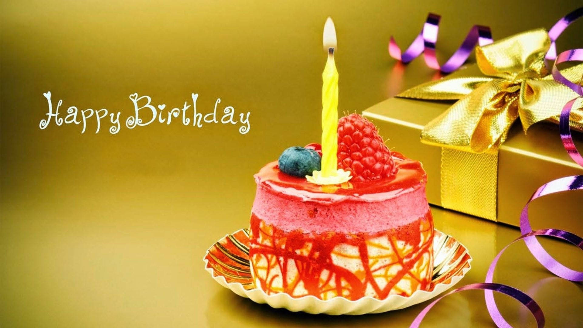 Elegant Golden Birthday Cake Candles Wallpaper