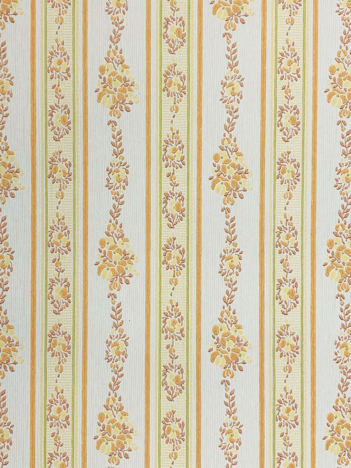 A Yellow And White Striped Wallpaper With Floral Designs Wallpaper
