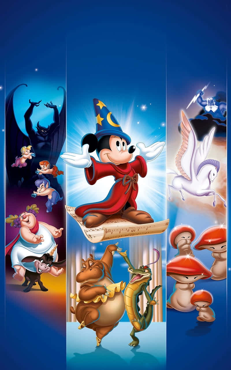 Fantasia Mickey En Personages Poster Achtergrond