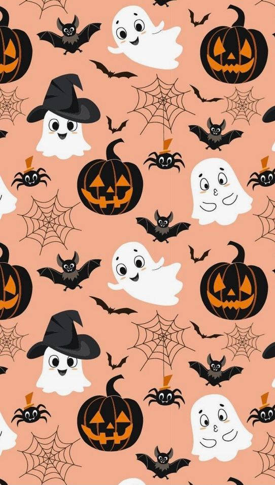 Fantasma E Abóbora Preta Fofo Iphone De Halloween Papel de Parede