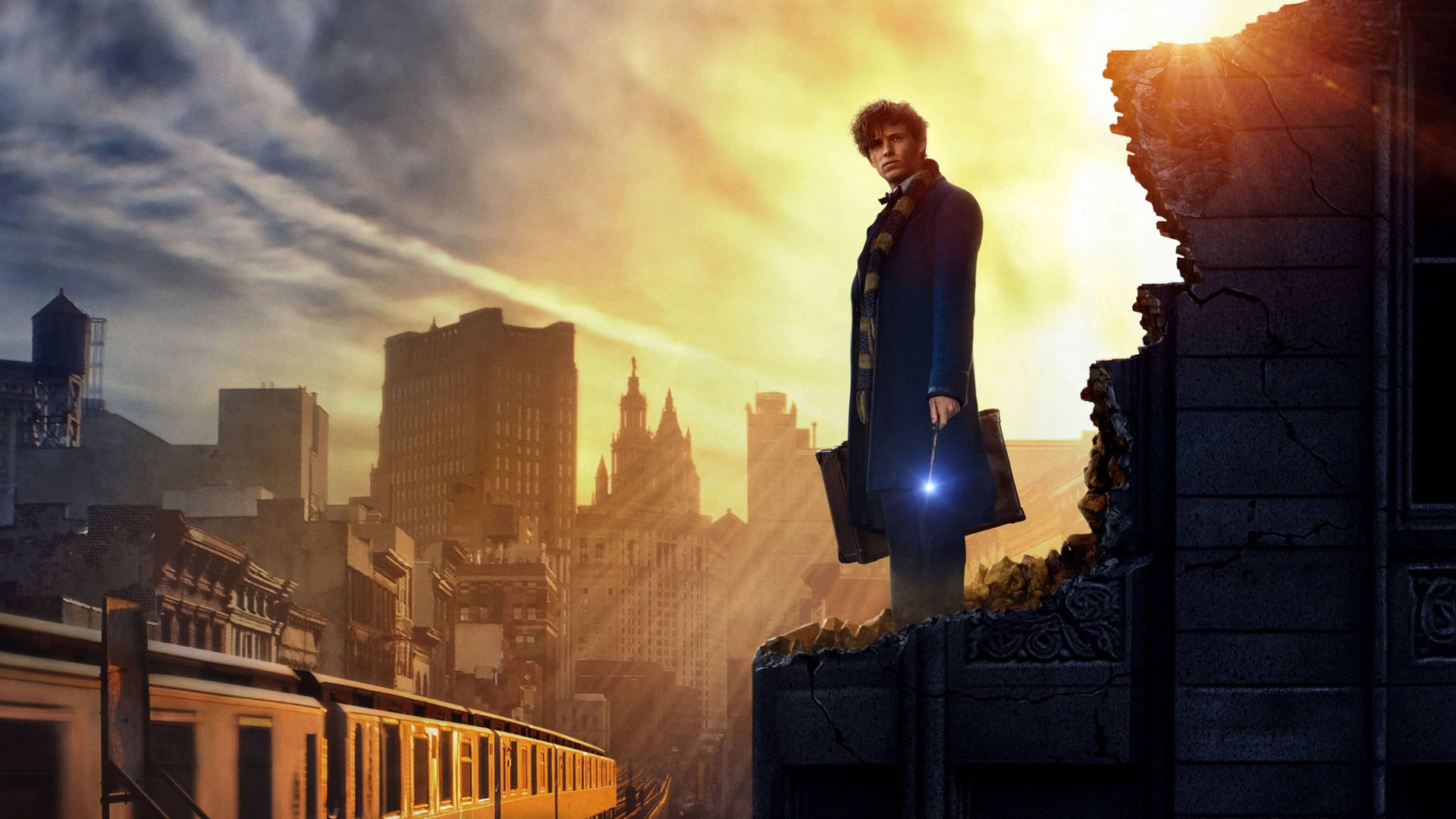 Fantastic Beasts And Where To Find Them Newt Scamander Standing On Top Of A Building Wallpaper