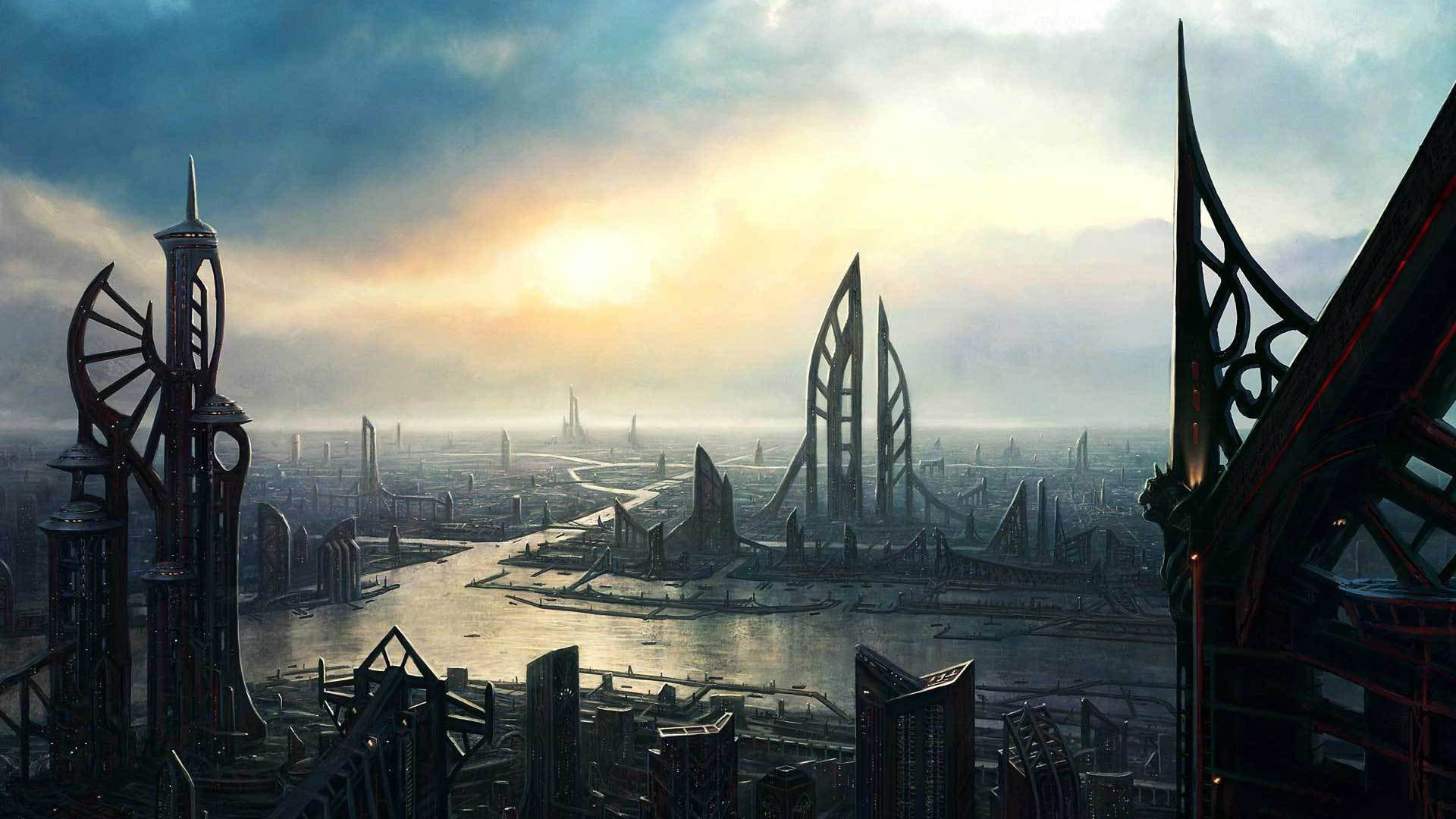 Fantastical City Art With Towers Wallpaper
