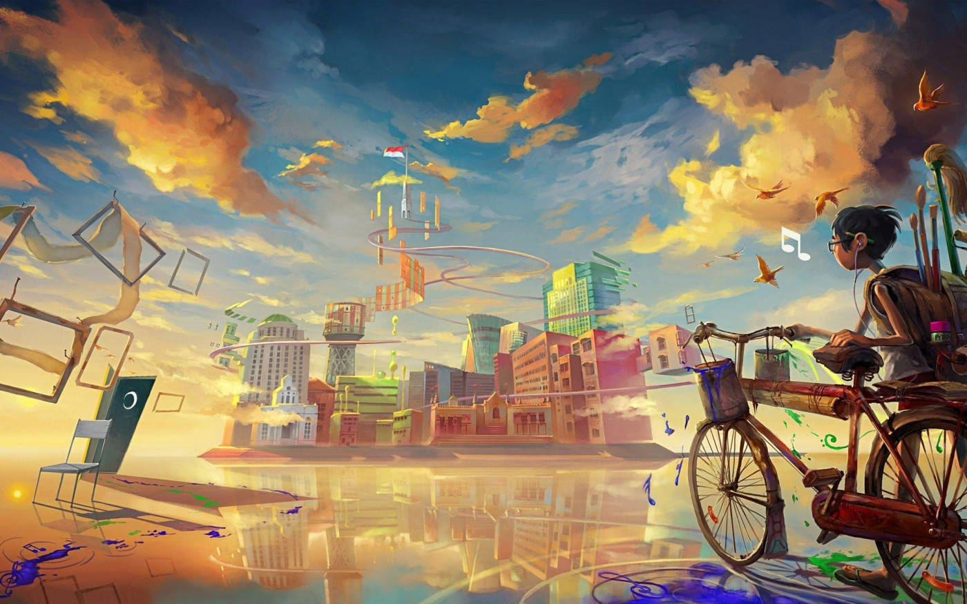 Fantastical Floating City Illustration Art Wallpaper