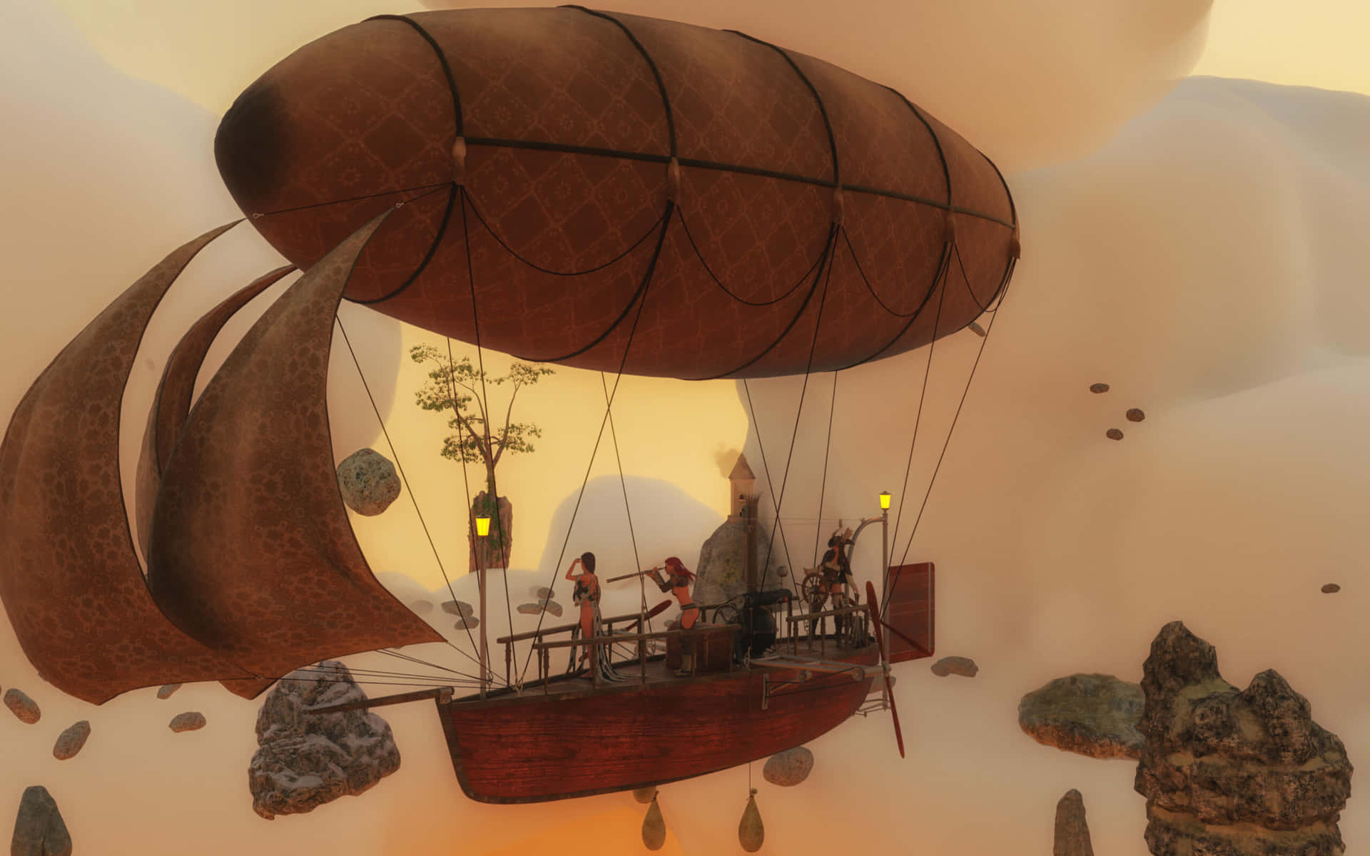 Fantasy Airship Adventure Wallpaper