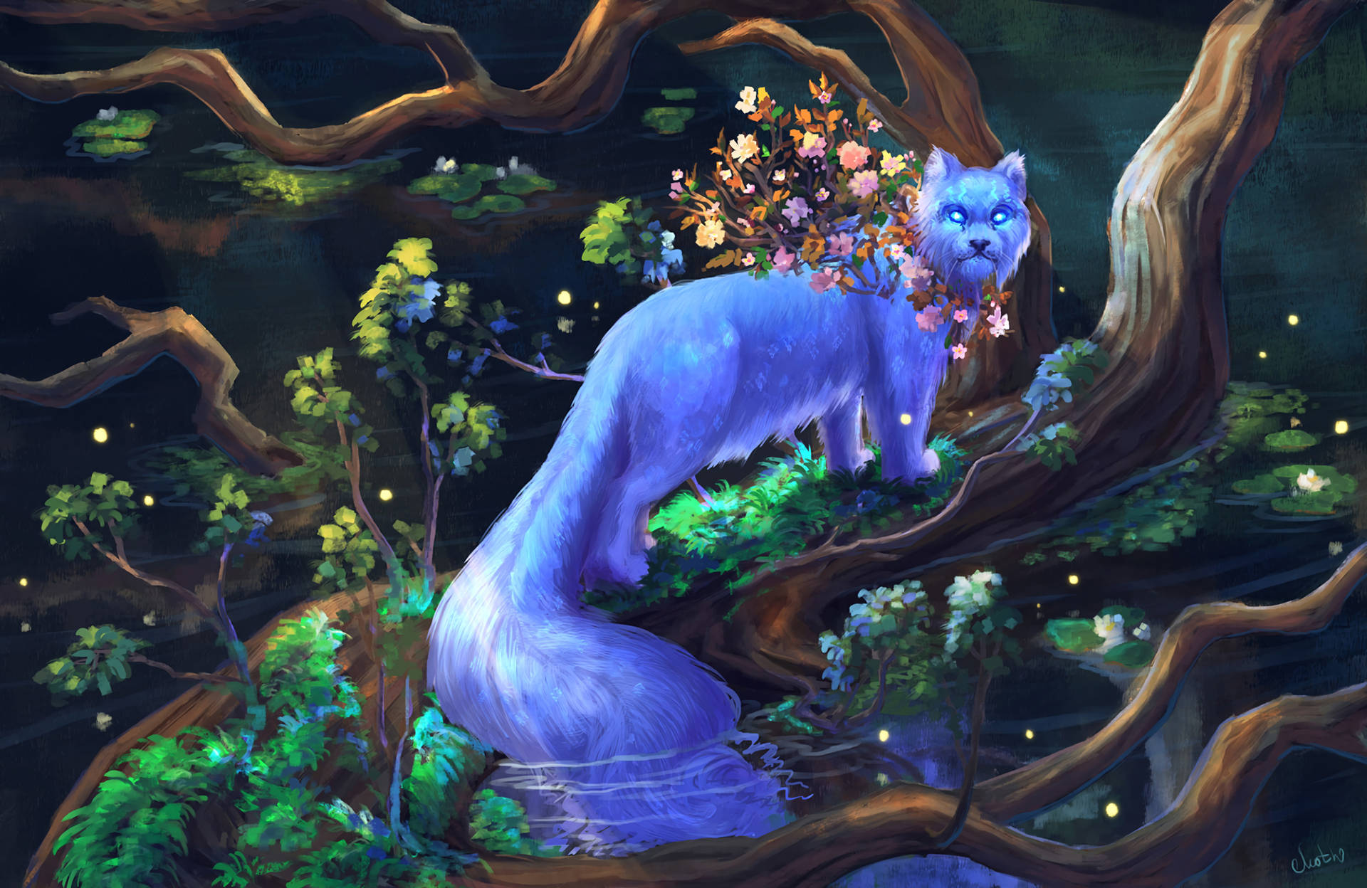 Fantasy Animal On Tree Wallpaper
