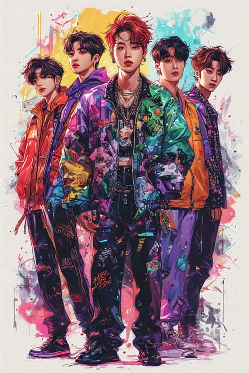 Fantasy Anime Bts-inspired Characters Under Cosmic Sky Wallpaper