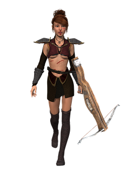 Fantasy Archer Womanwith Crossbow PNG