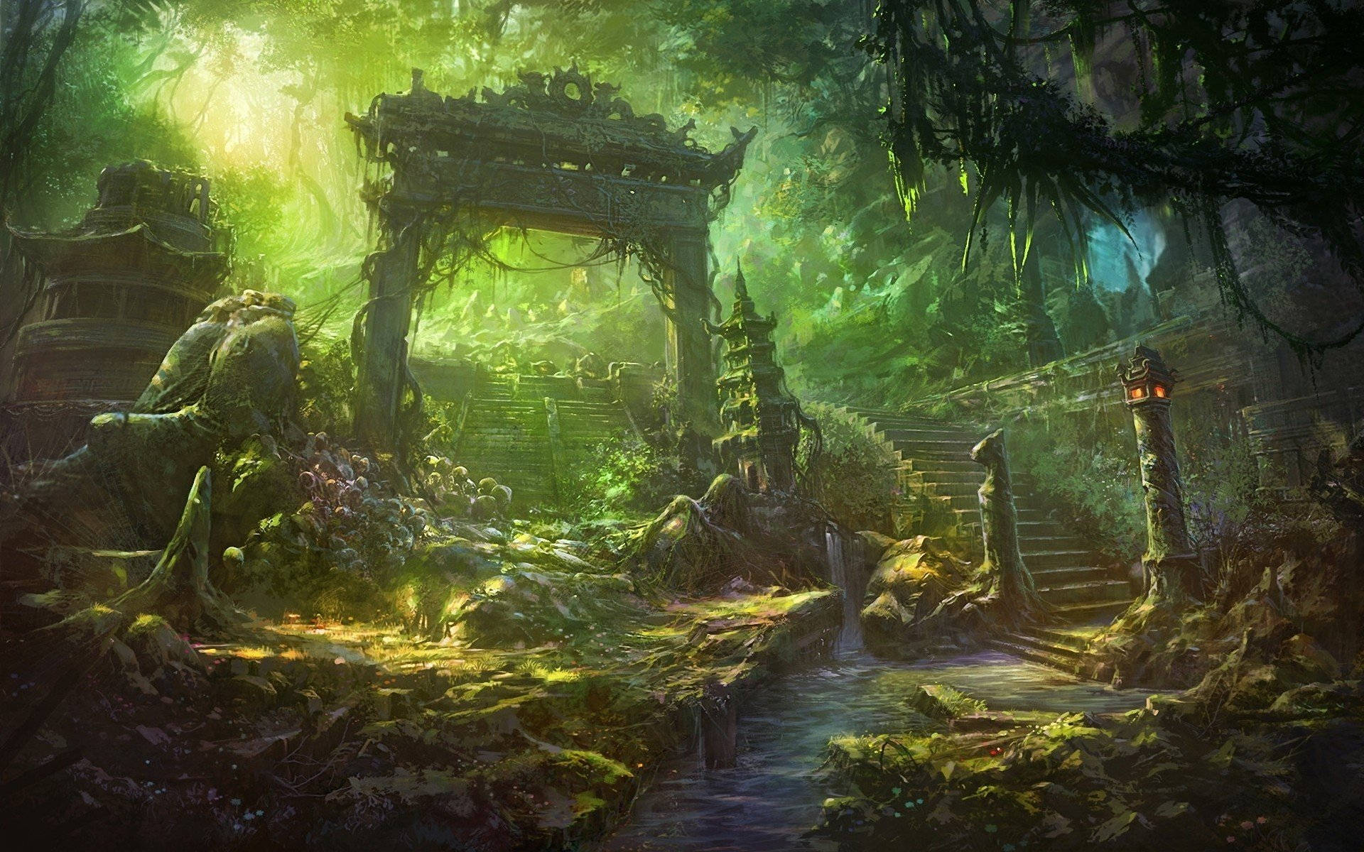 Fantasy Bamboo 4k Green Forest Temple