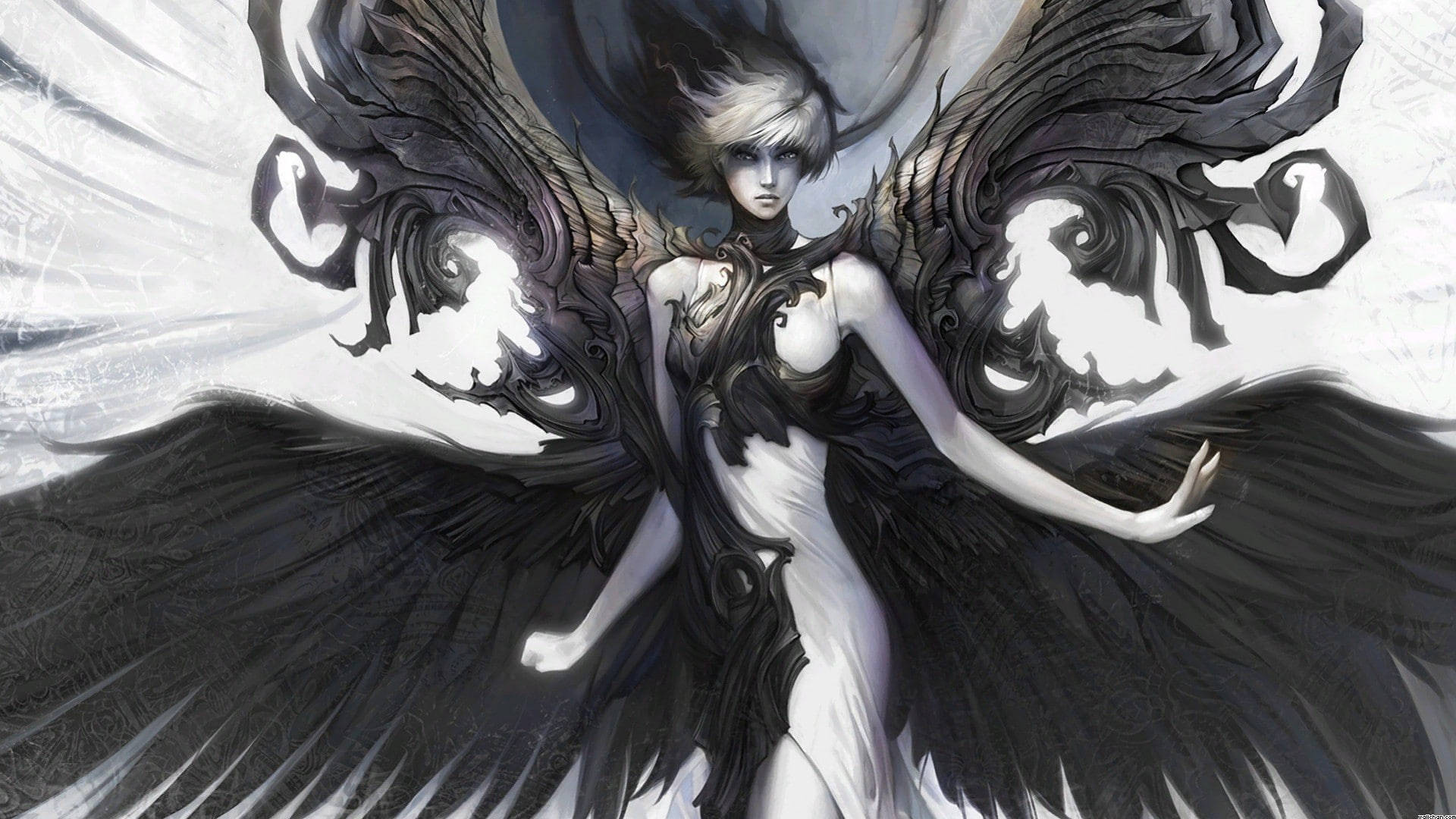 Majestic Black Angel Wings Unfolding Wallpaper