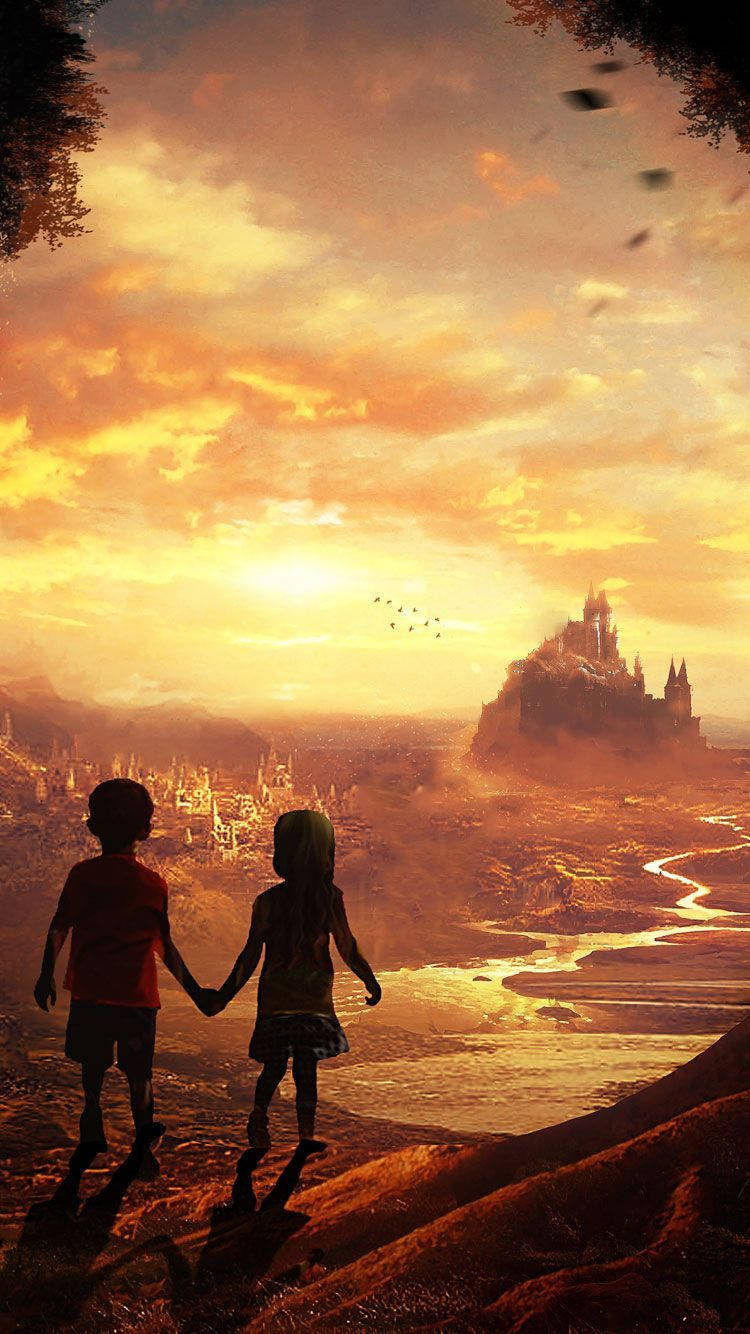 Fantasy Boy And Girl Illustration Iphone Wallpaper