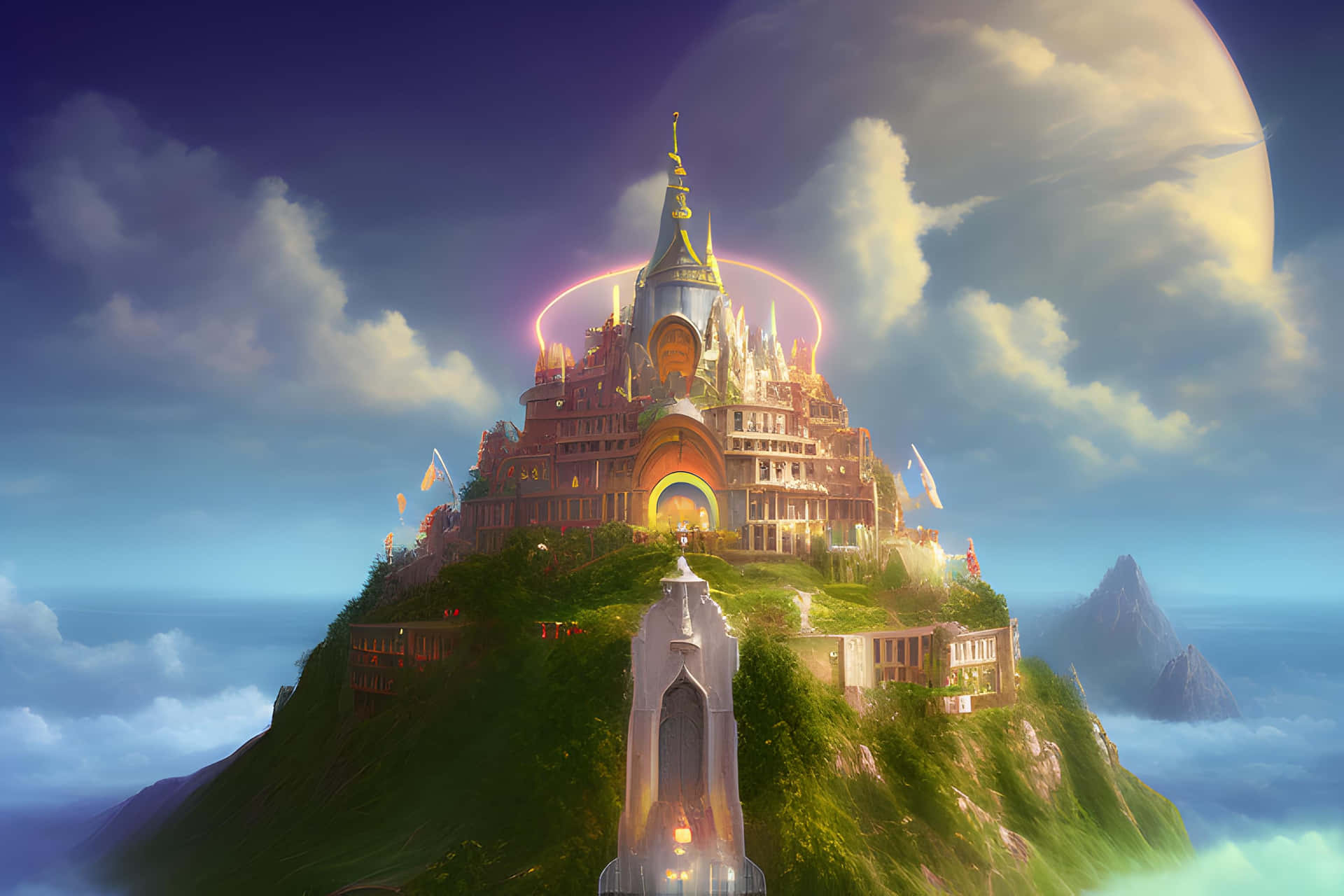 Fantasy Castle Utopiaon Cliff Wallpaper