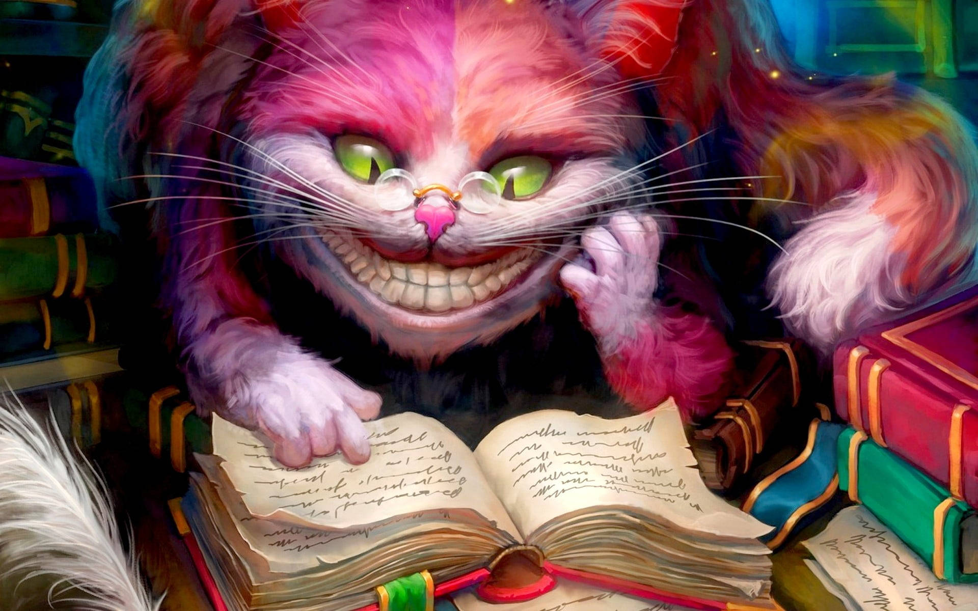 Fantasy Cat Reading A Book Wallpaper