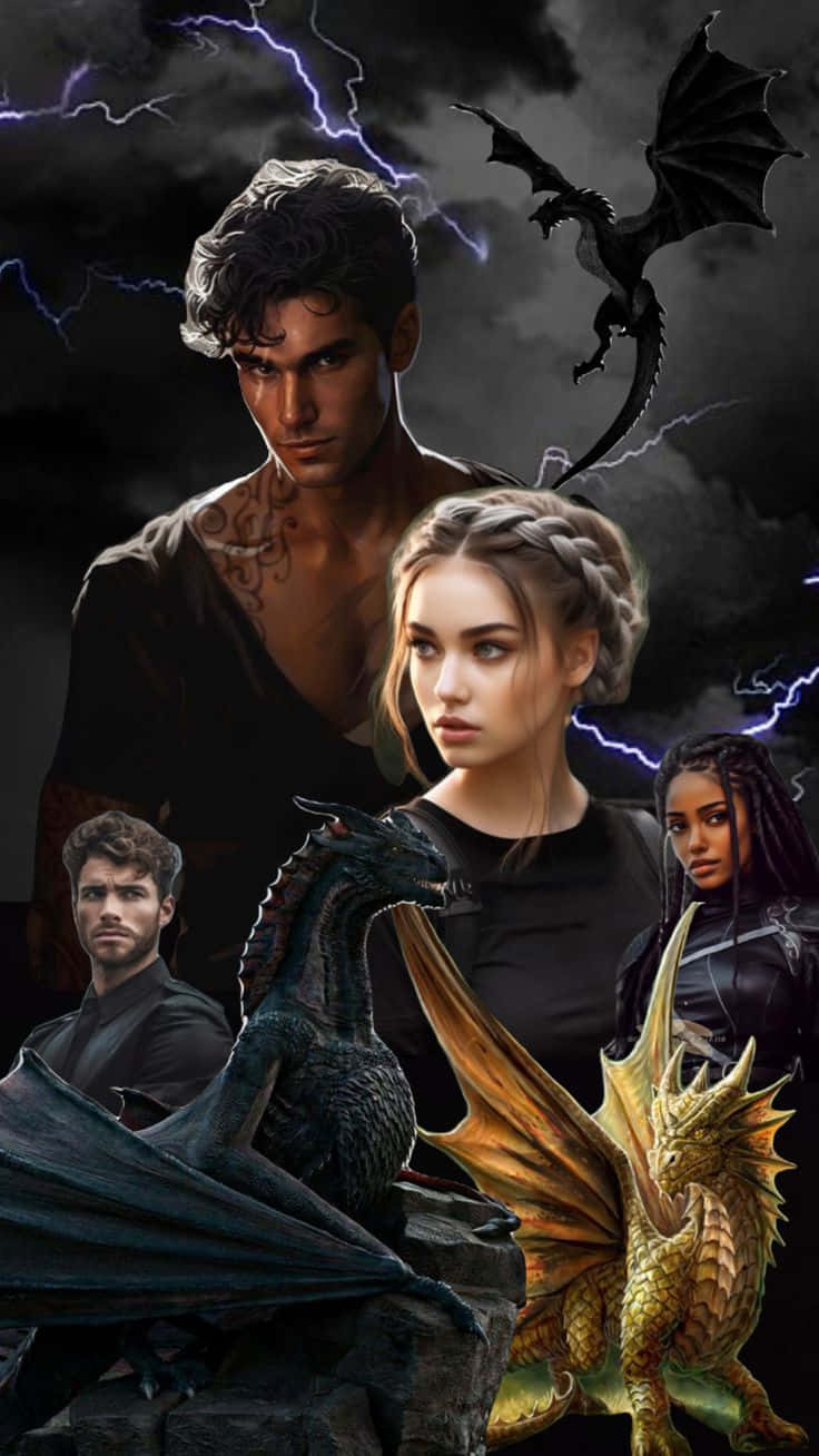 Fantasy_ Characters_and_ Dragons_ Amidst_ Storm Wallpaper