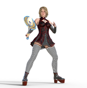 Fantasy Characterwith Axeand Striped Leggings.png PNG