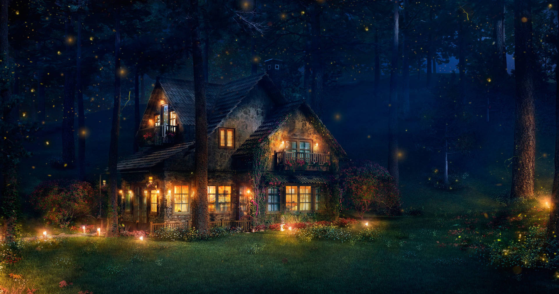 Fantasy Cottagecore At Night Background