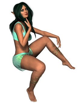 Fantasy_ Elf_ Female_ Sitting PNG