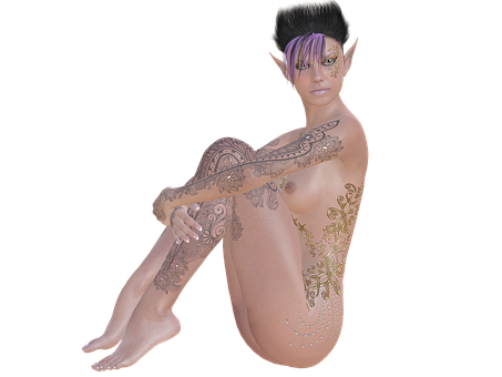 Fantasy_ Elf_ Figure_ With_ Tattoos PNG