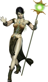 Fantasy_ Elf_ Sorceress_with_ Staff PNG