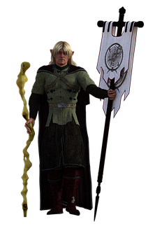 Fantasy_ Elf_ Warrior_with_ Staff_and_ Banner PNG