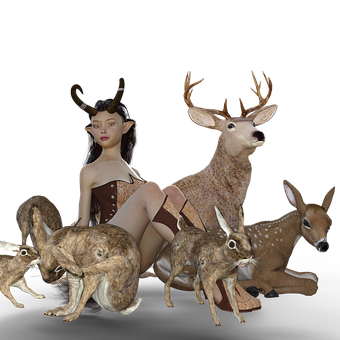 Fantasy_ Elf_with_ Forest_ Animals PNG