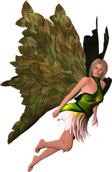 Fantasy Fairywith Leaf Wings PNG