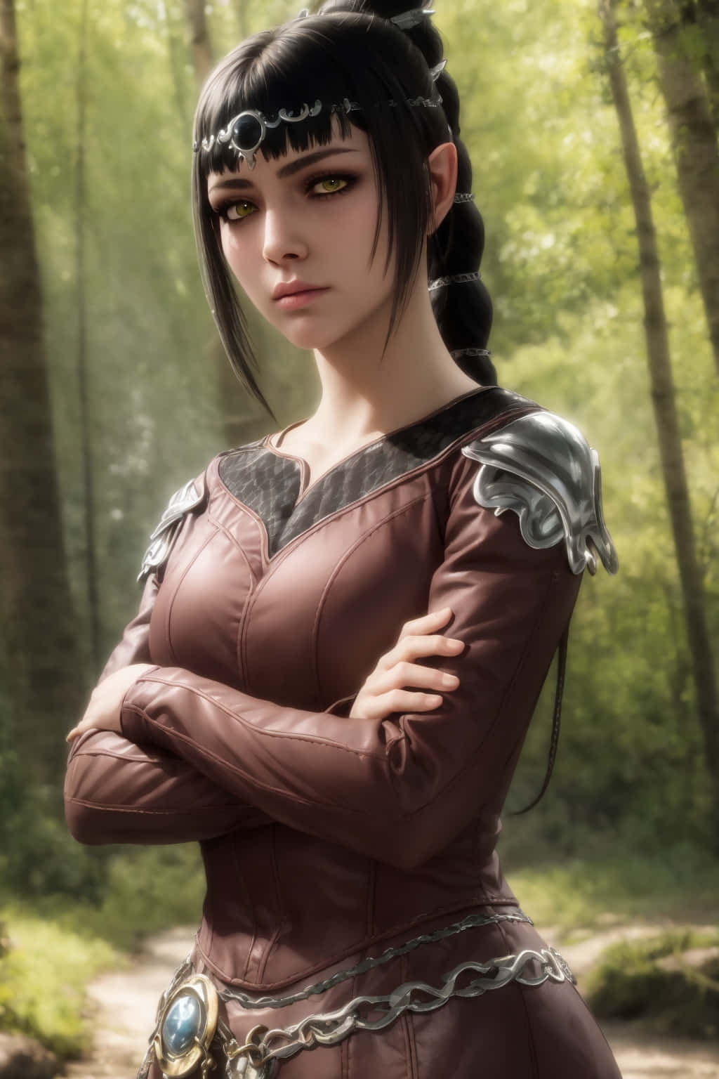 Fantasy Female Warrior Forest Backdrop Wallpaper
